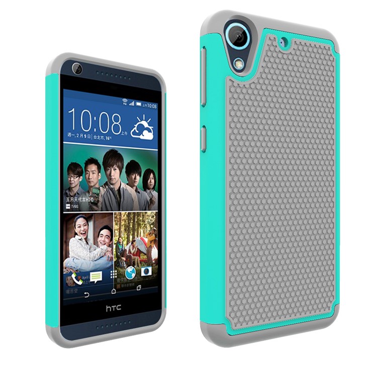 PC Silicone Phone Shell for HTC Desire 626 Football Grain - Cyan / Grey-1