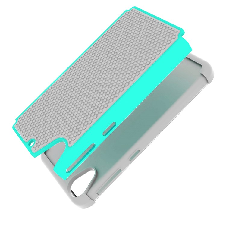 PC Silicone Phone Shell for HTC Desire 626 Football Grain - Cyan / Grey-5