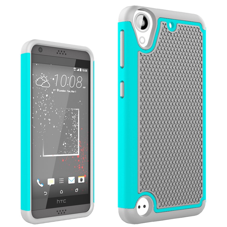 Football Grain PC + Silicone Combo Shell Case for HTC Desire 530/630 - Grey / Cyan-1