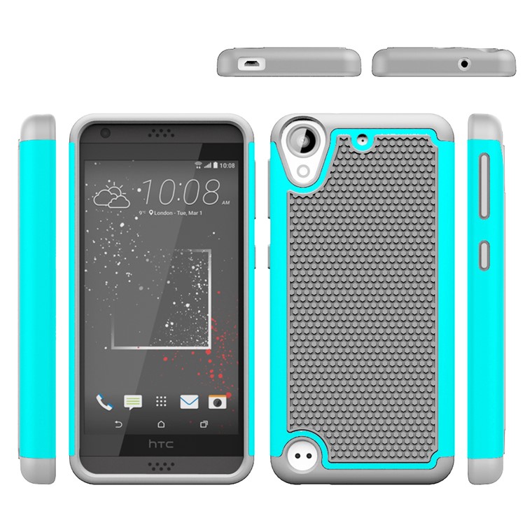 Football Grain PC + Silicone Combo Shell Case for HTC Desire 530/630 - Grey / Cyan-5
