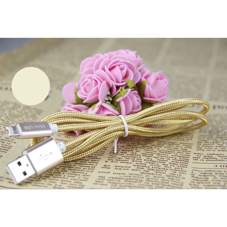SEZU 2-in-1 8-pin & Micro USB Braided Nylon Data Charging Cable for iPhone/Samsung - Gold-6