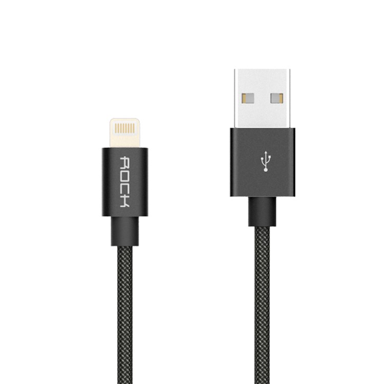ROCK 100cm MFI Certified Nylon Braided Lightning 8pin Charge Sync Cable II for iPhone iPad iPod - Black-1