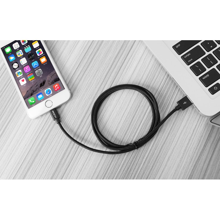 ROCK 100cm MFI Certified Nylon Braided Lightning 8pin Charge Sync Cable II for iPhone iPad iPod - Black-3