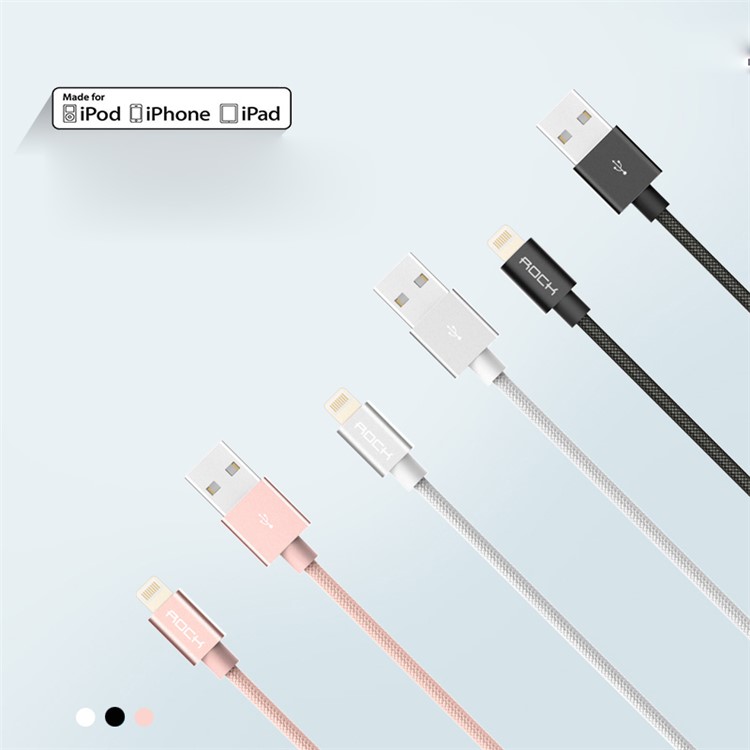 ROCK 100cm MFI Certified Nylon Braided Lightning 8pin Charge Sync Cable II for iPhone iPad iPod - Black-6