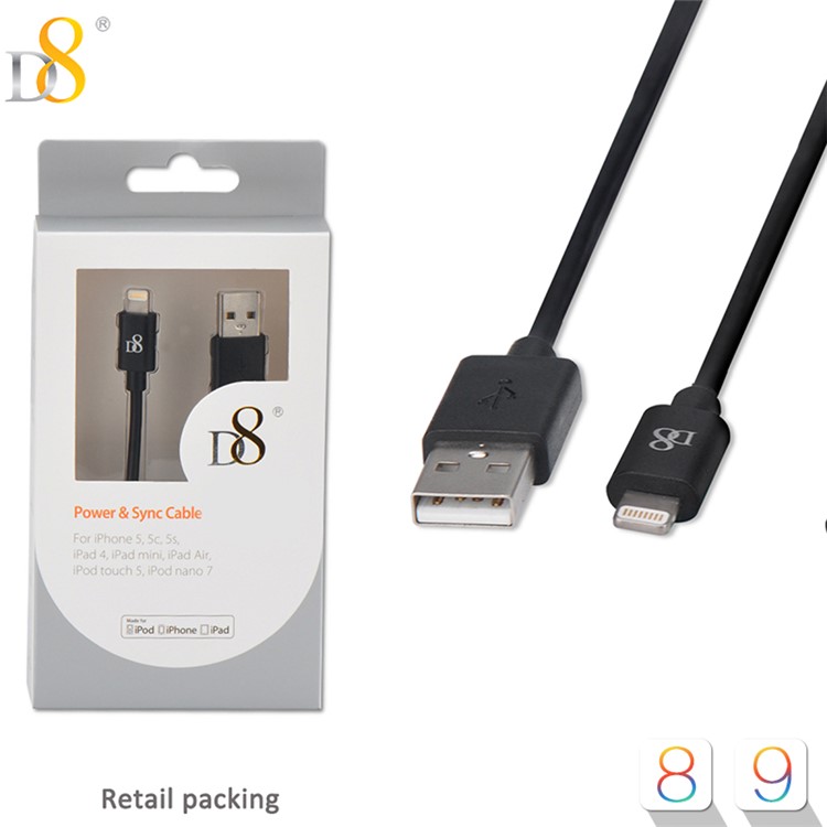 D8 MFI Certified 1m PVC Lightning 8pin Charge Data Cable for iPhone iPad iPod - Black-4