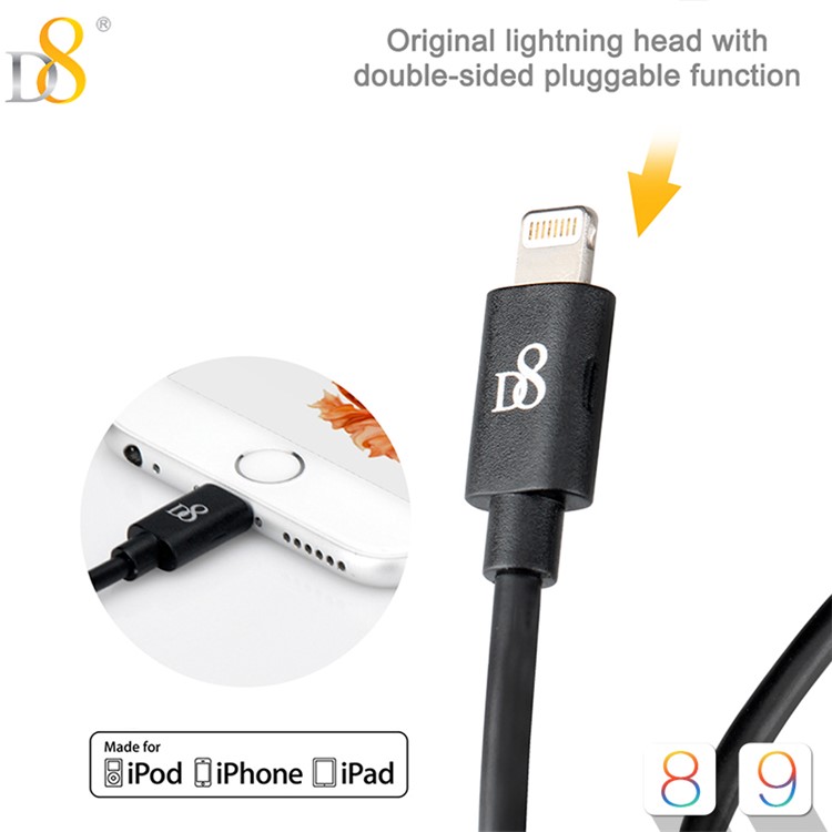 D8 MFI Certified 1m PVC Lightning 8pin Charge Data Cable for iPhone iPad iPod - Black-5