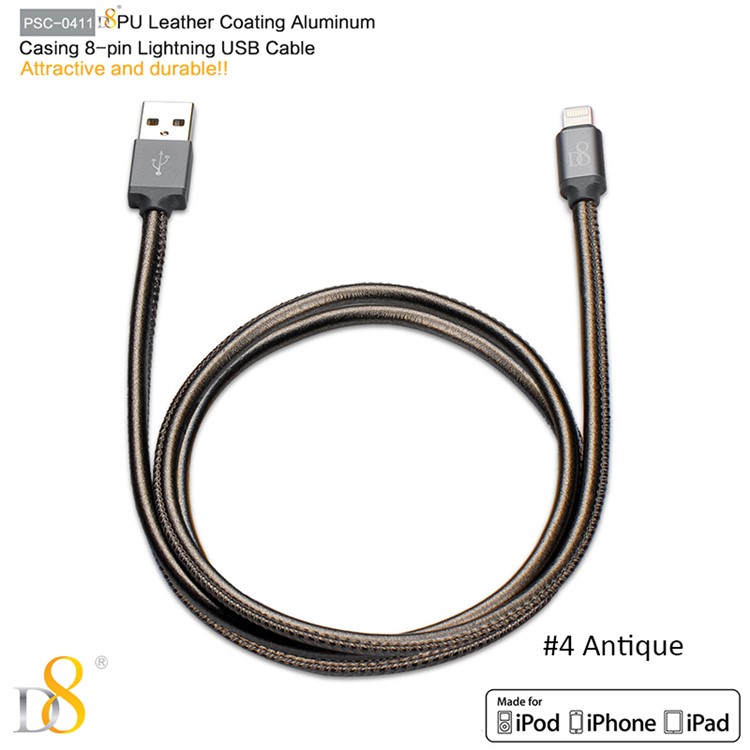 D8 MFI Certified PU Leather Lightning 8pin Charge Sync Cord - Bronze-1