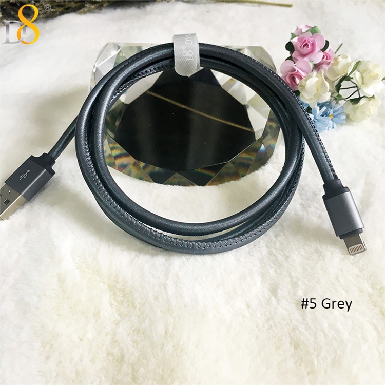 D8 MFI Certified PU Leather Lightning 8pin Data Sync Charge Cord - Grey-1