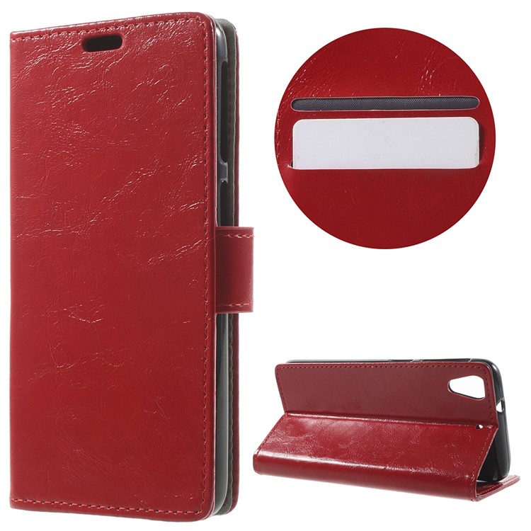 Crazy Horse Wallet Leather Shell for HTC Desire 628 - Red-1