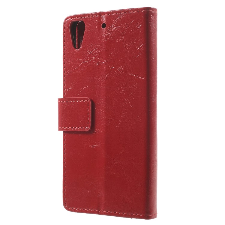 Crazy Horse Wallet Leather Shell for HTC Desire 628 - Red-2