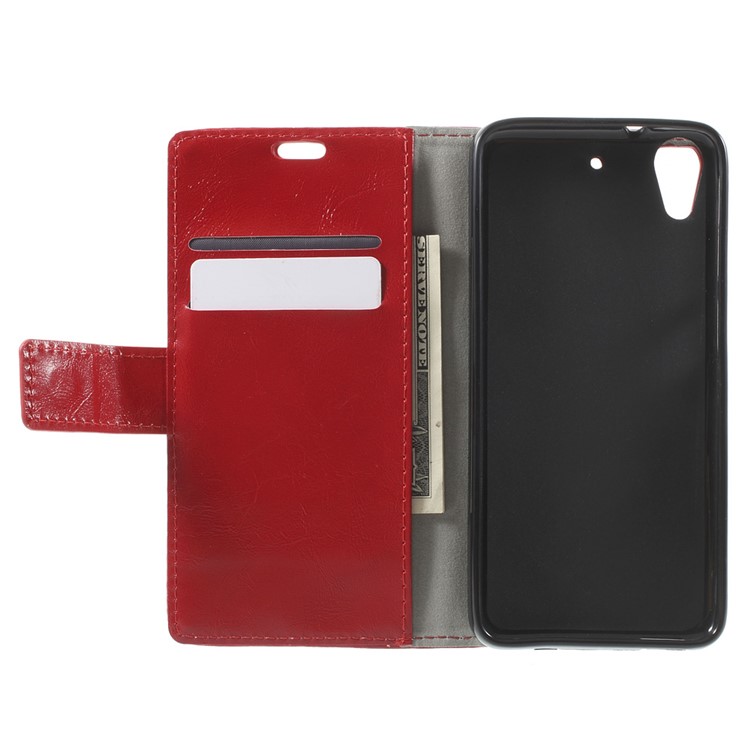 Crazy Horse Wallet Leather Shell for HTC Desire 628 - Red-4