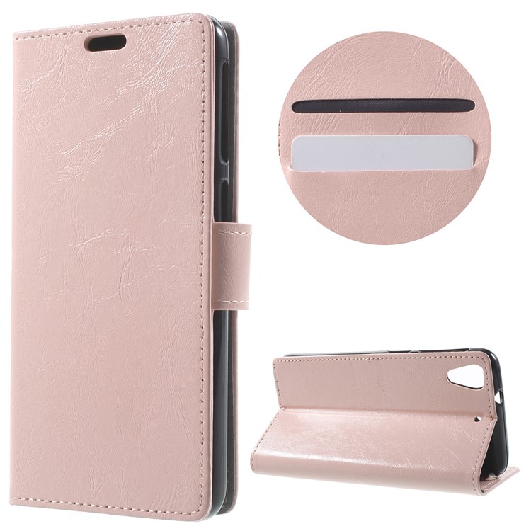Crazy Horse Flip Leather Case for HTC Desire 628 - Pink-1