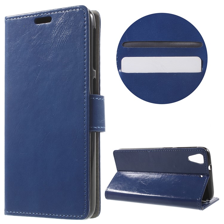 Crazy Horse Stand Leather Cover for HTC Desire 628 - Dark Blue-1