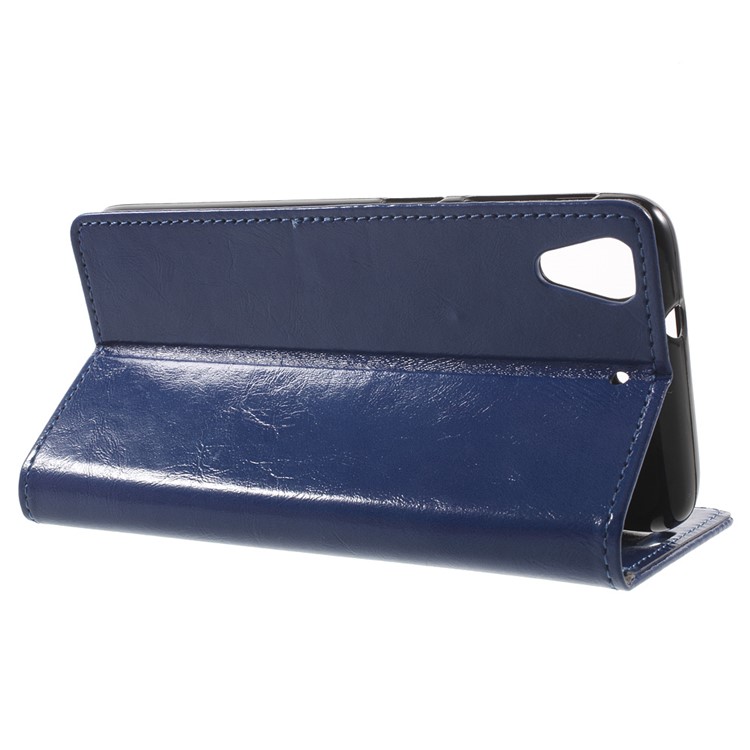 Crazy Horse Stand Leather Cover for HTC Desire 628 - Dark Blue-3