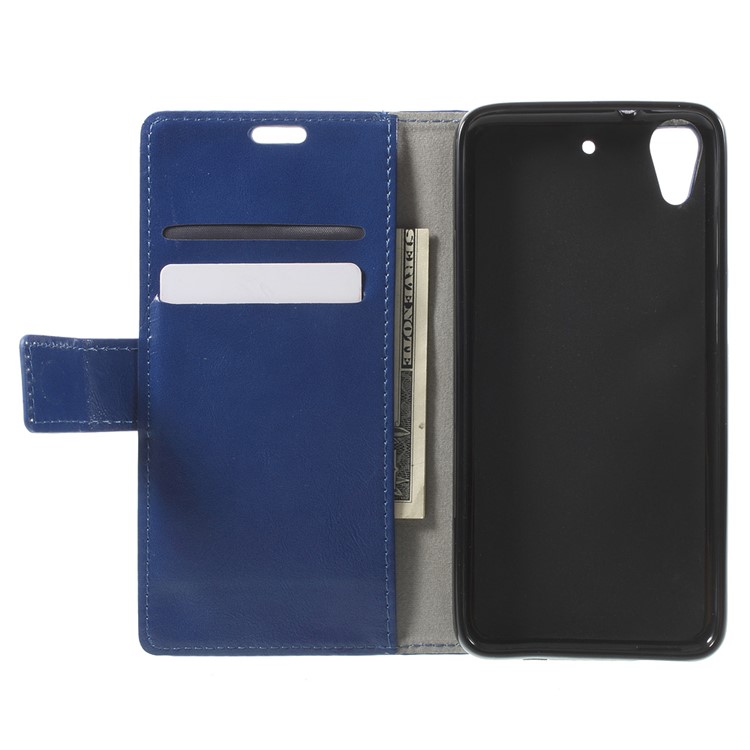 Crazy Horse Stand Leather Cover for HTC Desire 628 - Dark Blue-4