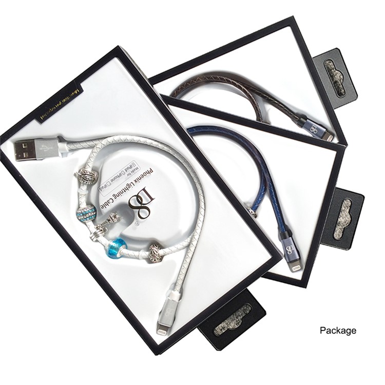 D8 MFI Certified Genuine Leather Braided Lightning 8pin USB Cable - White-3