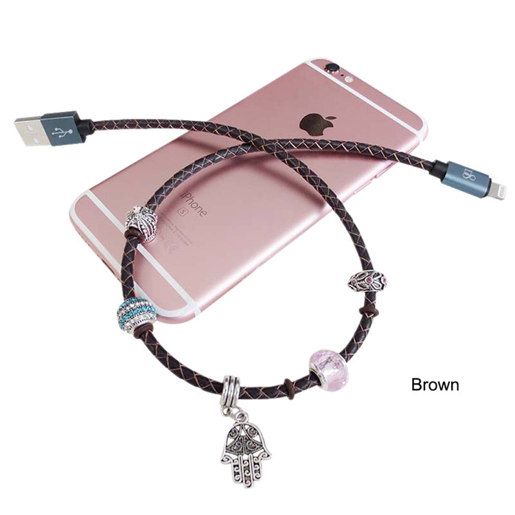 D8 MFI Certified Genuine Leather Braided Lightning 8pin USB Cable - Brown-1