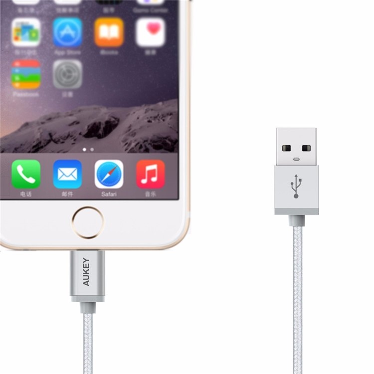 AUKEY Nylon Braided Lightning 8pin USB Sync Charge Cord 1.2m (MFI Certified) - Silver Color-4
