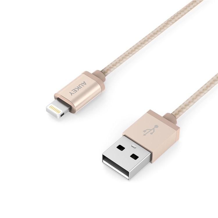 AUKEY Nylon Braided MFI Certified Lightning 8pin USB Sync Charge Cable 1.2m - Gold Color-5