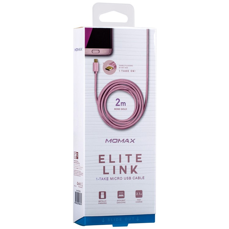 MOMAX Elite Woven 2m Reversible Micro USB Data Charger Cable for Samsung Sony HTC - Rose Gold Color-9