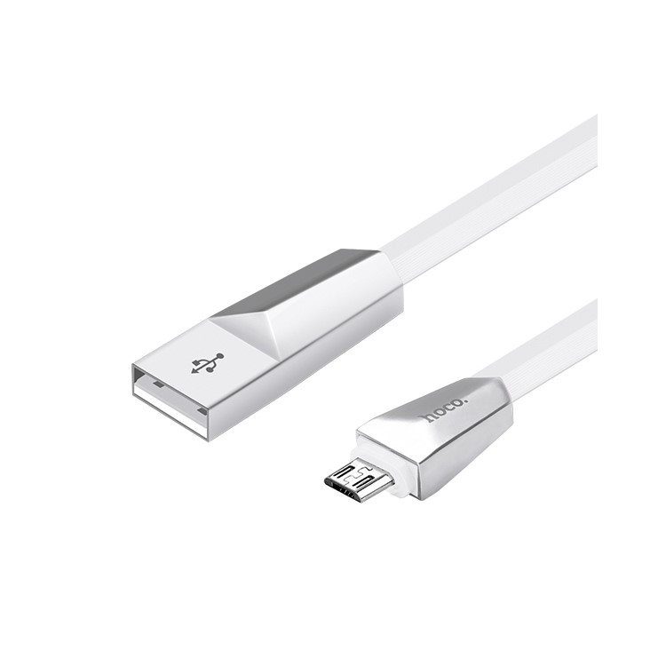 HOCO Zinc Alloy Rhombic Flat Micro USB Charge Sync Cable for Samsung Sony - White-1