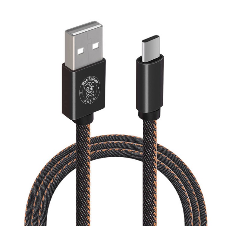 HAT PRINCE 2.4A Type C Sync Charge Jeans Fabric Cable for Samsung Galaxy Note7 - Black-1