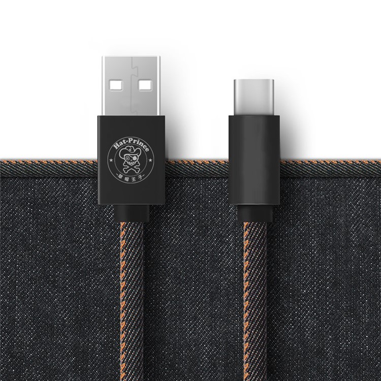 HAT PRINCE 2.4A Type C Sync Charge Jeans Fabric Cable for Samsung Galaxy Note7 - Black-1