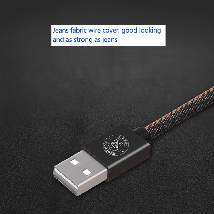 HAT PRINCE 2.4A Type C Sync Charge Jeans Fabric Cable for Samsung Galaxy Note7 - Black-1
