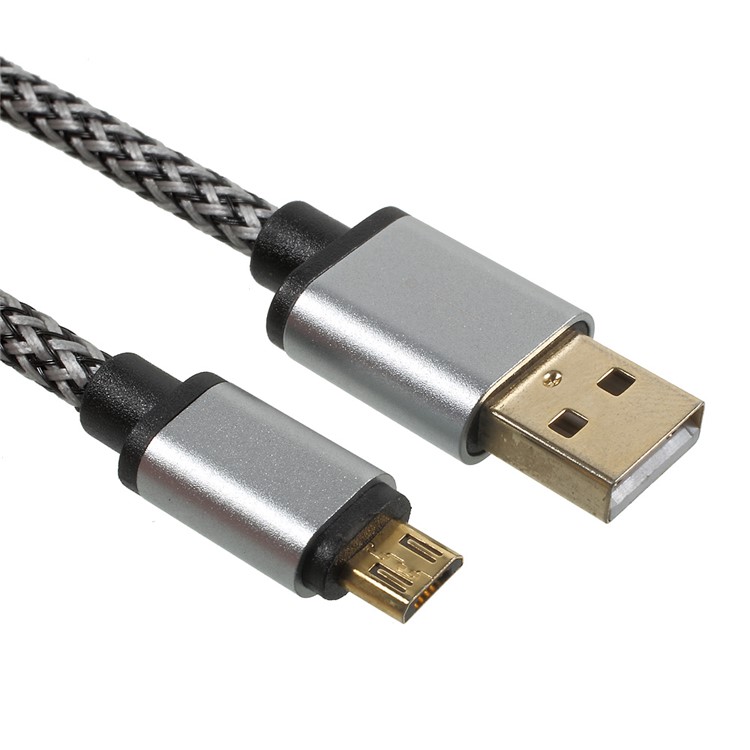 1.5M Woven Pattern Micro USB Charging Data Sync Cable for Samsung HTC Huawei - Grey-1