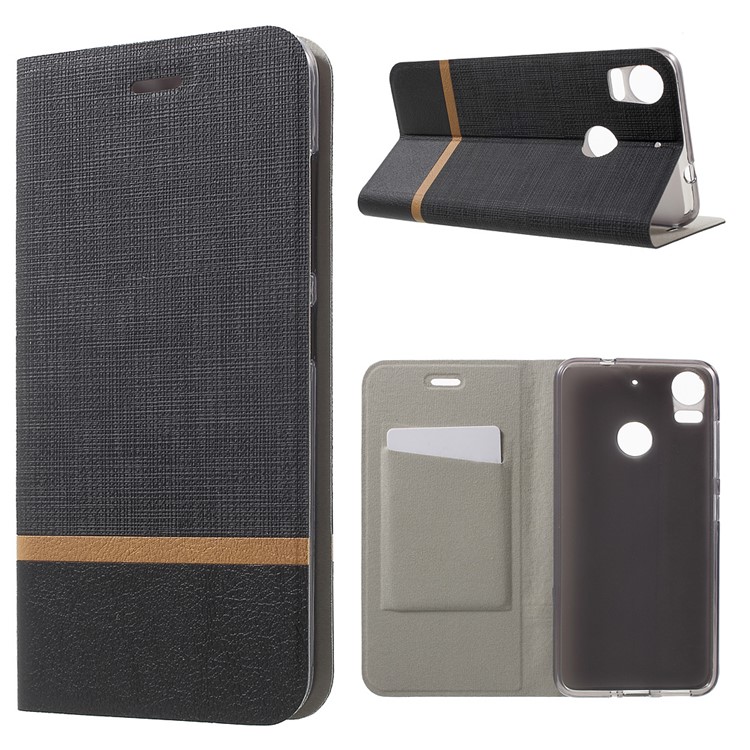 Cross Texture Stand Leather Card Holder Case for HTC Desire 10 Pro - Black-1