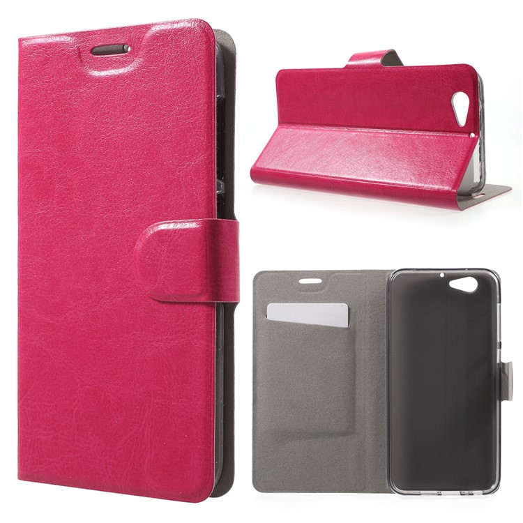 Crazy Horse Card Slot Leather Stand Shell for HTC One A9s Built-in Steel Sheet - Rose-1