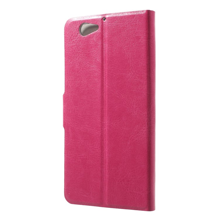 Crazy Horse Card Slot Leather Stand Shell for HTC One A9s Built-in Steel Sheet - Rose-2