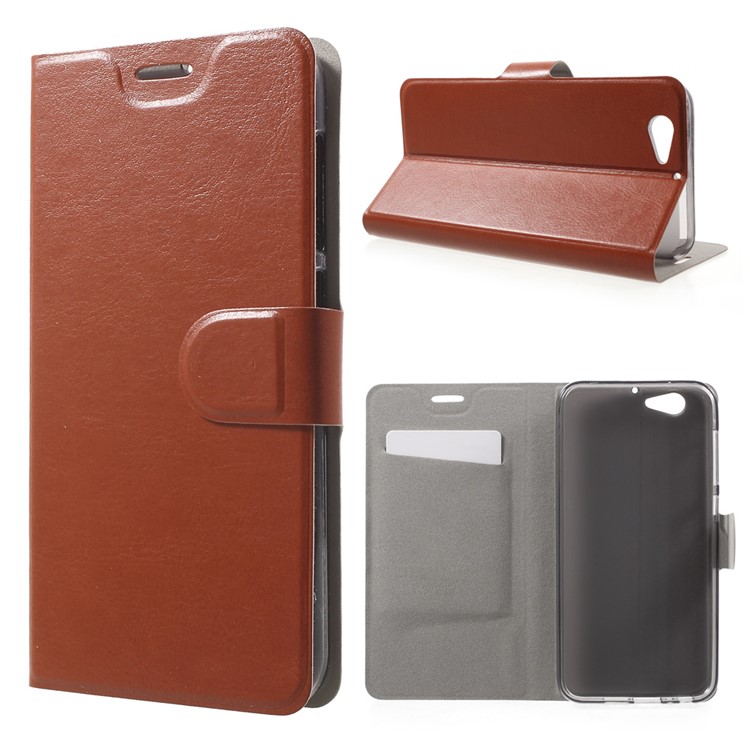 Built-in Steel Sheet Crazy Horse Card Holder Leather Cover for HTC One A9s - Brown-1