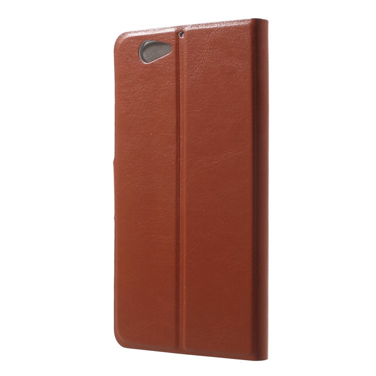 Built-in Steel Sheet Crazy Horse Card Holder Leather Cover for HTC One A9s - Brown-2