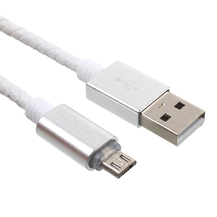 D9ELEMENT 1M Micro USB Leather Data Sync Charging Cable for Samsung Galaxy S7 / Huawei Y6II-1