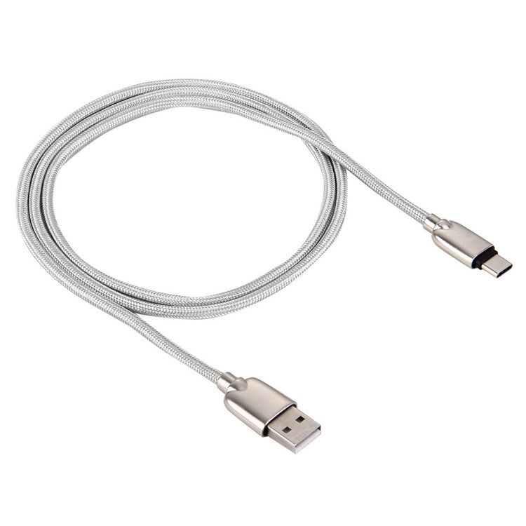 1m Zinc Alloy Woven Type-c USB Data Sync Charging Cable for HTC 10/LG G5 - Silver Color-2