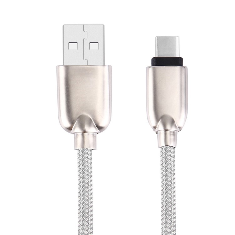 1m Zinc Alloy Woven Type-c USB Data Sync Charging Cable for HTC 10/LG G5 - Silver Color-3