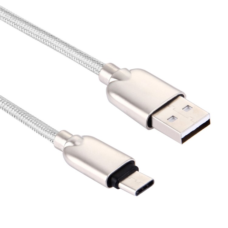 1m Zinc Alloy Woven Type-c USB Data Sync Charging Cable for HTC 10/LG G5 - Silver Color-4