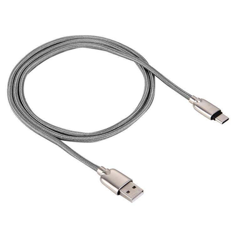 1m Zinc Alloy Woven USB Type-c Charging Data Cable for HTC 10/LG G5 - Grey-2