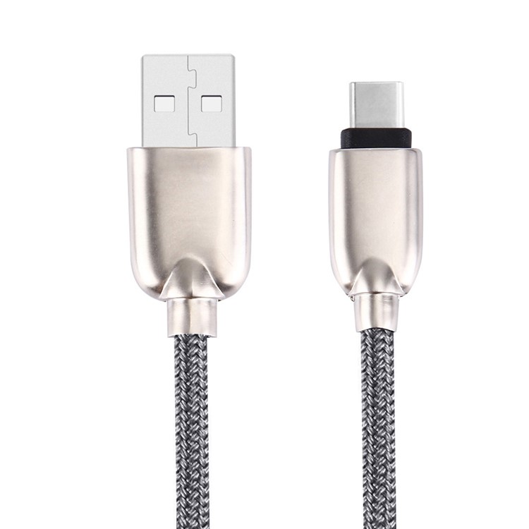 1m Zinc Alloy Woven USB Type-c Charging Data Cable for HTC 10/LG G5 - Grey-3