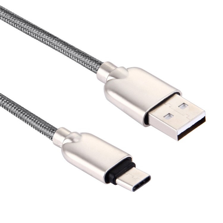 1m Zinc Alloy Woven USB Type-c Charging Data Cable for HTC 10/LG G5 - Grey-4