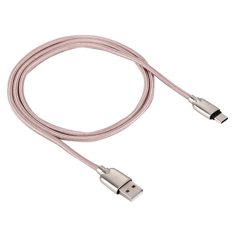Zinc Alloy Woven Type-c USB Sync Charge Cable 1m for HTC 10/LG G5 - Rose Gold Color-2