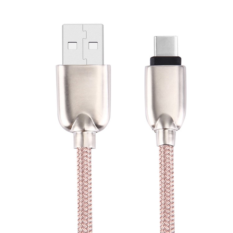 Zinc Alloy Woven Type-c USB Sync Charge Cable 1m for HTC 10/LG G5 - Rose Gold Color-3