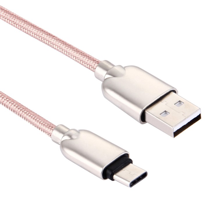 Zinc Alloy Woven Type-c USB Sync Charge Cable 1m for HTC 10/LG G5 - Rose Gold Color-4