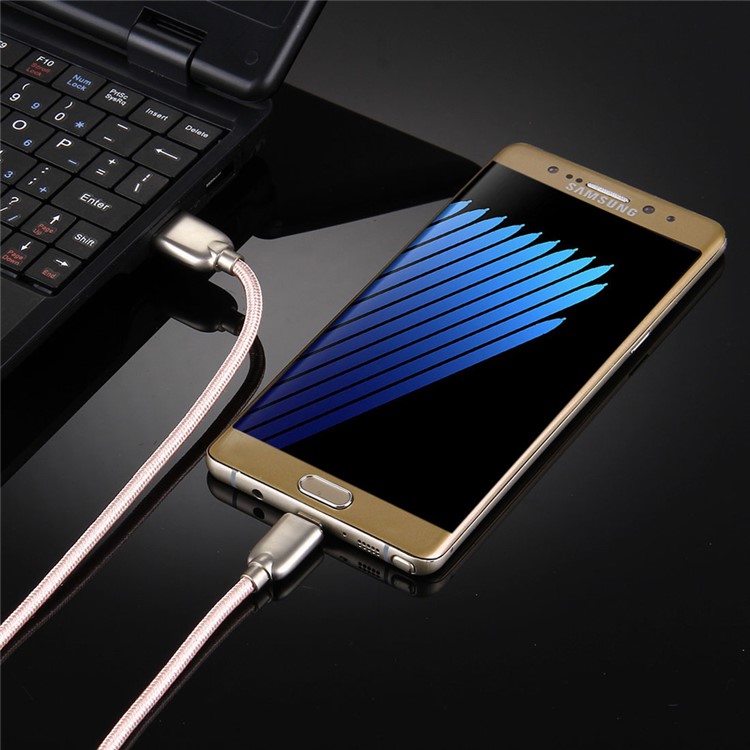 Zinc Alloy Woven Type-c USB Sync Charge Cable 1m for HTC 10/LG G5 - Rose Gold Color-6