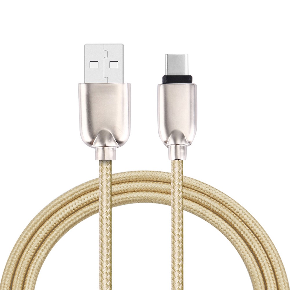 Zinc Alloy Type-c USB Data Sync Charging Braided Cable 1m for HTC 10/LG G5 - Gold Color-1