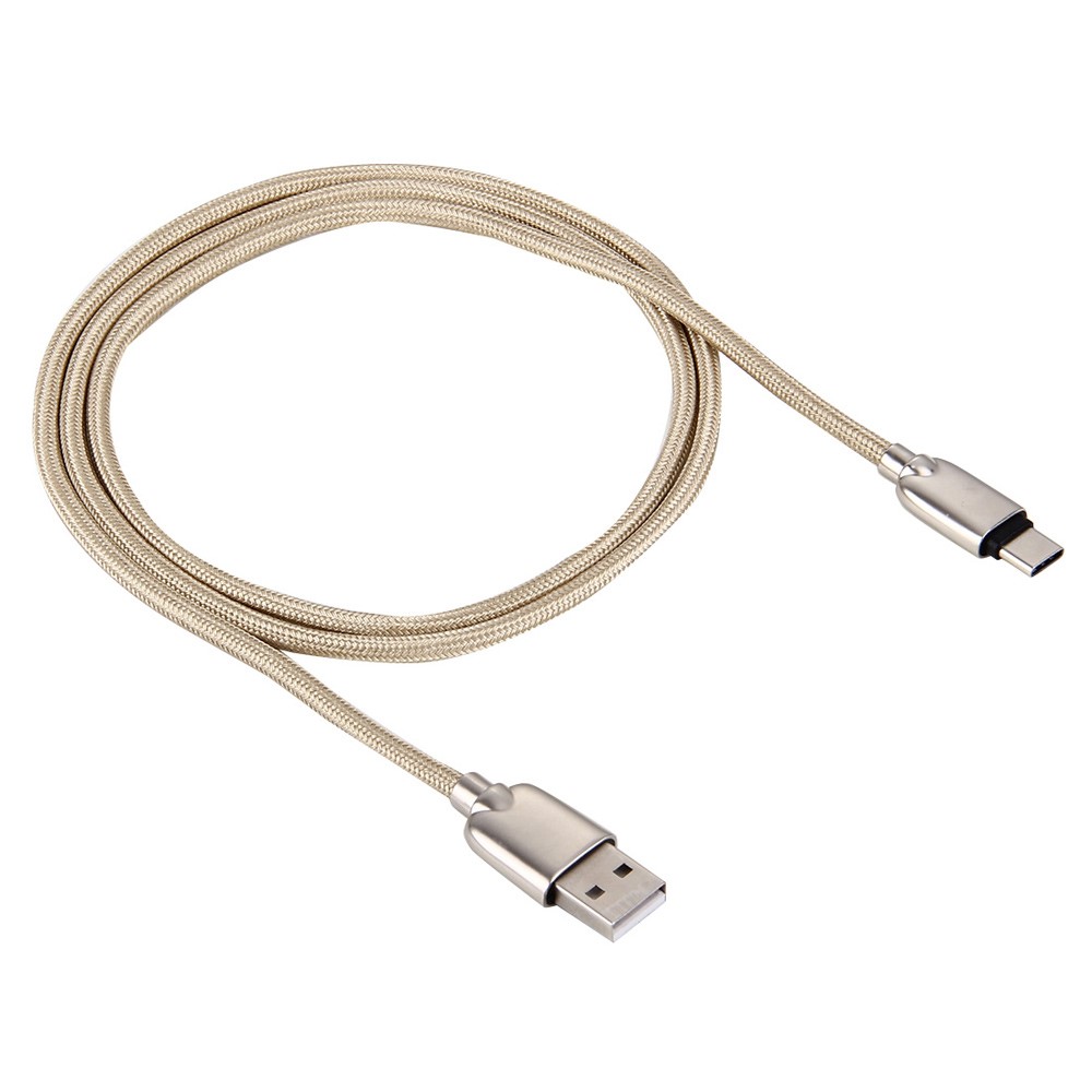 Zinc Alloy Type-c USB Data Sync Charging Braided Cable 1m for HTC 10/LG G5 - Gold Color-2
