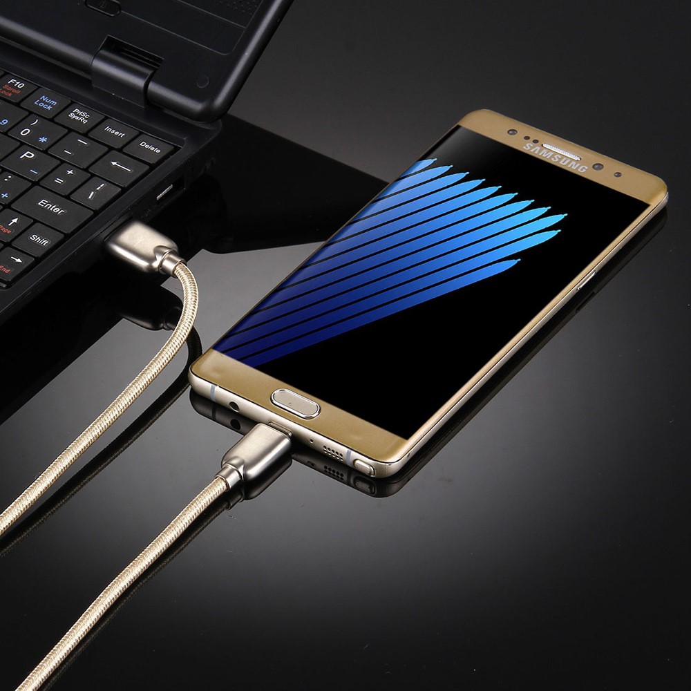 Zinc Alloy Type-c USB Data Sync Charging Braided Cable 1m for HTC 10/LG G5 - Gold Color-6