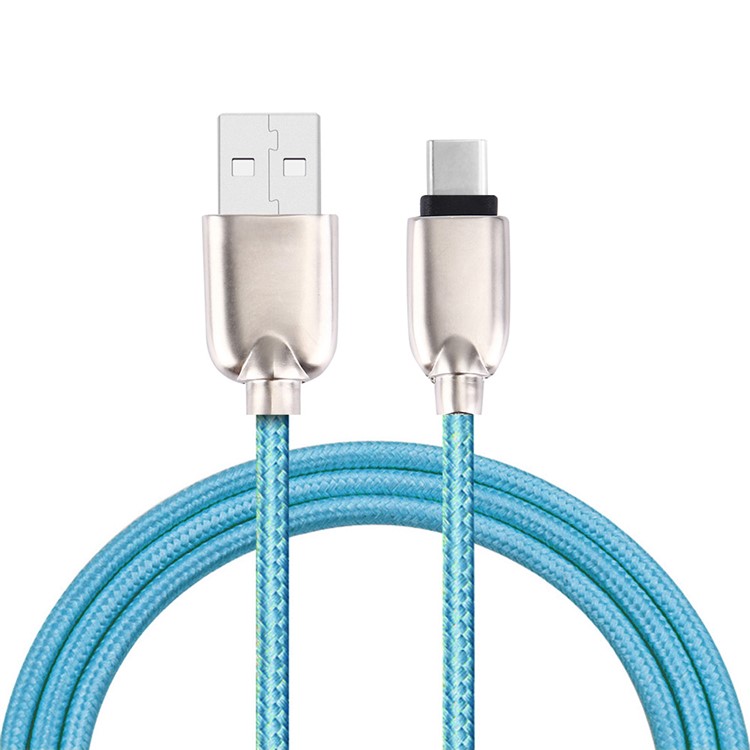 1m Zinc Alloy USB Type-c Data Sync Charging Woven Cable for HTC 10/LG G5 - Blue-1