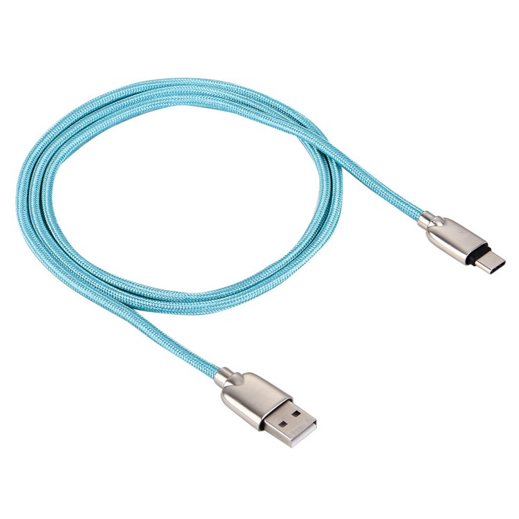 1m Zinc Alloy USB Type-c Data Sync Charging Woven Cable for HTC 10/LG G5 - Blue-2